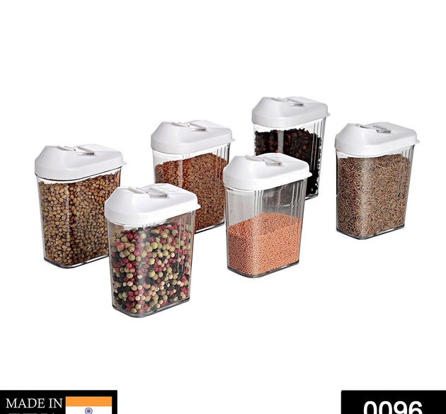 Set of 6 plastic storage jars with lids