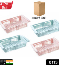 Set of 4 fridge storage baskets for organizing food.