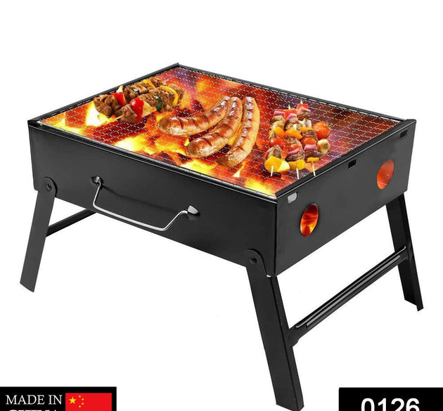 Black folding barbeque charcoal grill oven