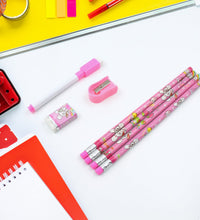 Wooden pencils and eraser set for kids, includes sharpener and diary.