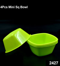 Durable square plastic bowls, set of four.