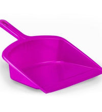 Durable plastic dustpan with handle, ideal for multiple surfaces.