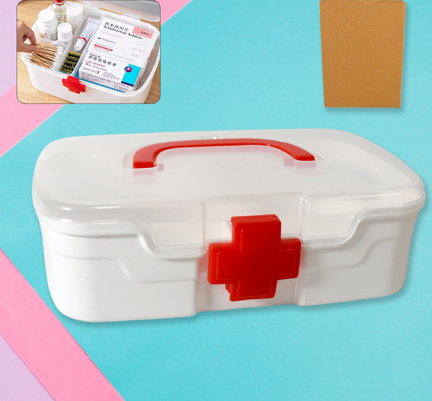 Medical Box, 1 Piece, Indoor Outdoor Medical Utility, Medicine Storage Box, Detachable Tray Medical Box Multi Purpose Regular Medicine, First Aid Box with Handle & Transparent Lid