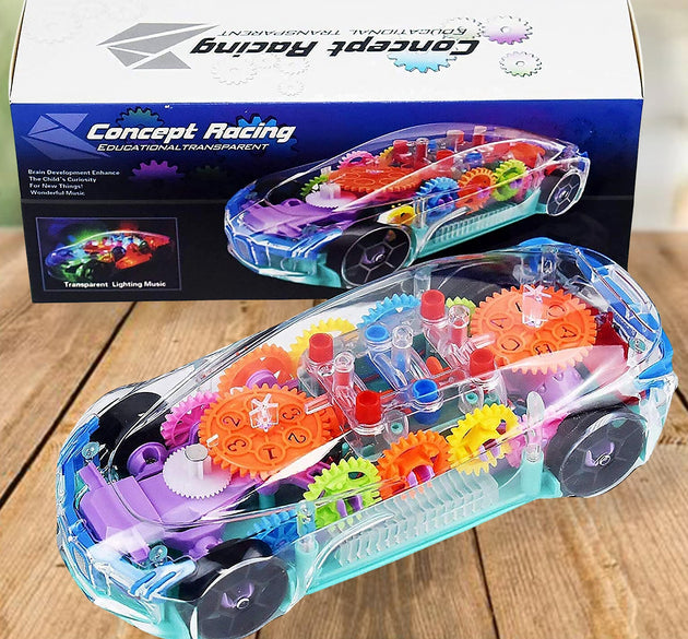 Automatic 360 Degree Rotating Transparent Gear Concept Car with Musical and 3D Flashing Lights Toy for Kids Boys & Girls (Multicolor / Battery Not Included)