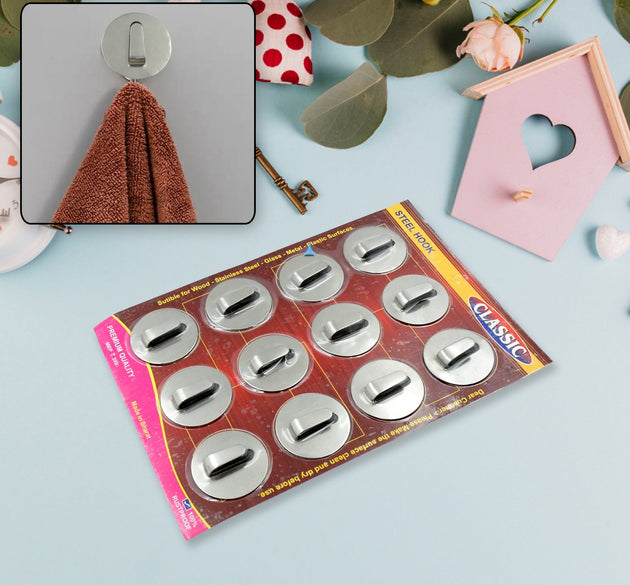 Steel self-adhesive wall hooks for home organization