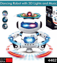 Robot toy with music and 3D light effects.