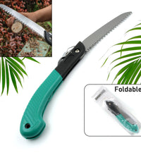 Folding handsaw for pruning, suitable for tree trimming, gardening, and cutting wood.