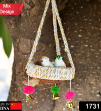 Close-up of jute hanging birds nest with detailed design