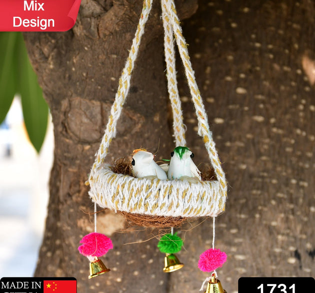 Artificial jute hanging birds nest decorative item