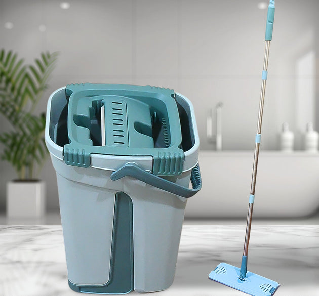 Scratch cleaning mop with self-cleaning feature and hands-free use.