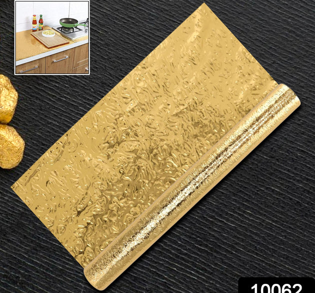 Oil Proof Sticker, Waterproof Self Adhesive Aluminum Foil Wallpaper (60 cm×2m / Golden / 1 Pc)