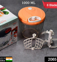 Manual food chopper with 6 blades, hand-held, 1000ml capacity