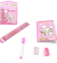 Complete stationery kit for kids, includes pencils, sharpener, and eraser.