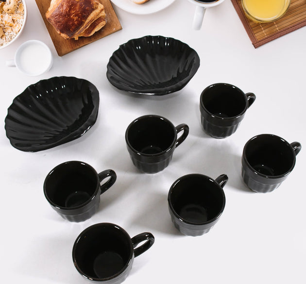 Sweet Buzz Ceramic Tea / cups / Mug Set With Seashell Shape Serving Bowl Milk Cup, Coffee Cup, Tea Cup, Breakfast Cup, Drinking Mug or Outdoor for Household, Gift for Birthday, Wedding Party (8 Pcs set)