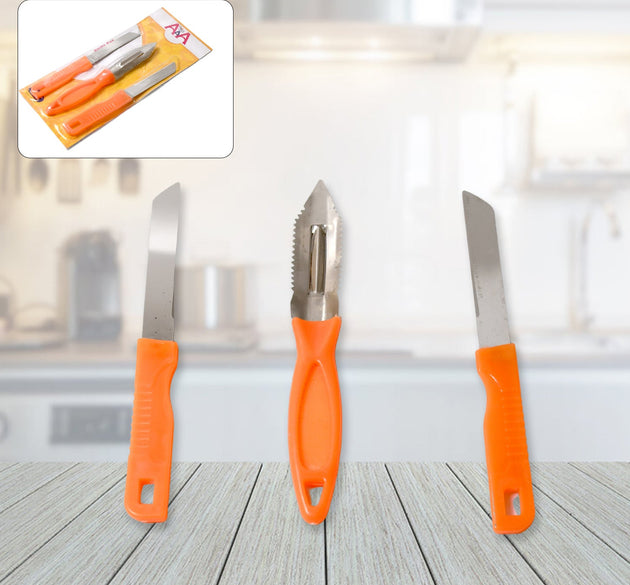 3in1 Multipurpose Stainless Steel Classic Kitchen Knife Set of 3 for Fruits and Vegetable Chopping / Cutting / Peeling, Kitchen Knife / Vegetable Peeler / Plain Knife