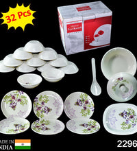 Complete 32-piece tableware set including plates, bowls, and utensils