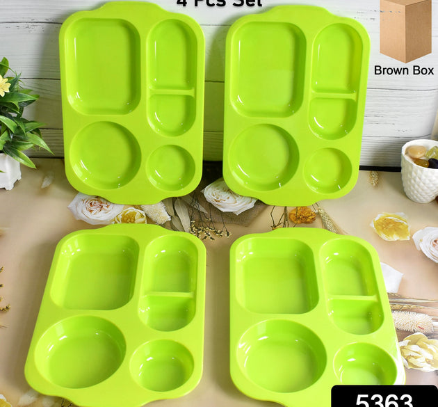 Unbreakable Plastic Food Plates / Biodegradable 5 Compartment Square Plate for Food