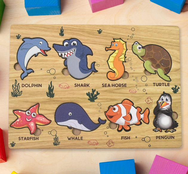 Coogam Wooden Sea Animal Puzzle Board