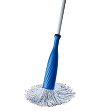 Cotton mop on wooden rod, perfect for cleaning bottles and jars.