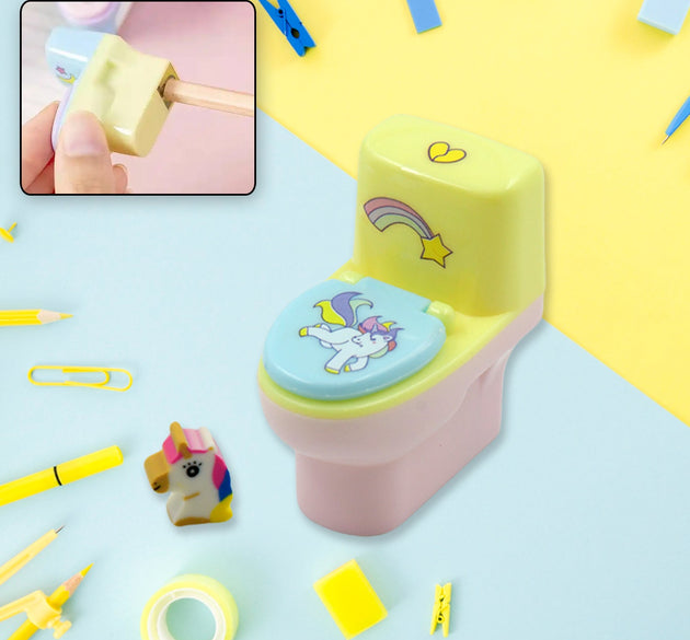 Toilet-shaped pencil sharpener with eraser, 2-piece set