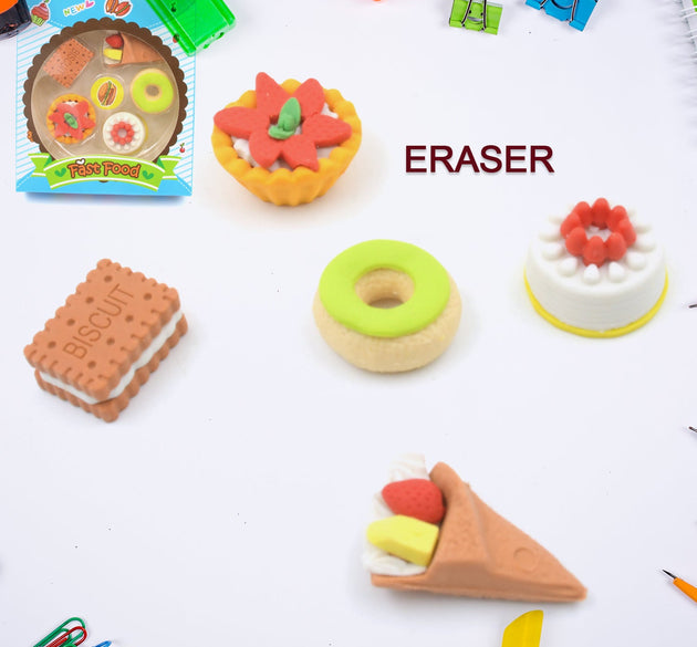 3D Fast Food Fancy & Stylish Colorful Erasers, Mini Eraser Creative Cute Novelty Eraser for Children Different Designs Eraser Set for Return Gift, Birthday Party, School Prize, Fast Food Set Eraser ( 5 pc Set )