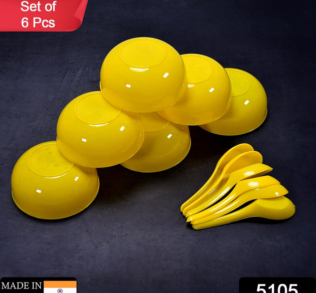 Plastic soup bowl set with spoons, 6-piece set