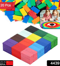 Domino blocks spread out in various colors