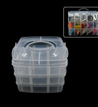 Transparent 18-grid organizer box with adjustable dividers for jewelry and hooks.