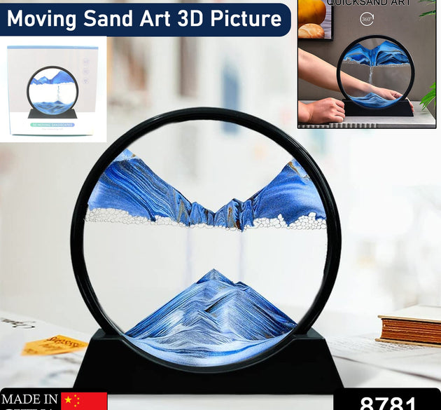 Moving Sand Art Picture Decor, 3D Deep Sea Sandscape Liquid Motion, Round Glass Frame Display Flowing Sand Relaxing Gift for Kids Adults Painting Artistic Sandscape for Home, Office, Ornament Desktop Art Bookshelves Decoration (1 Pc )