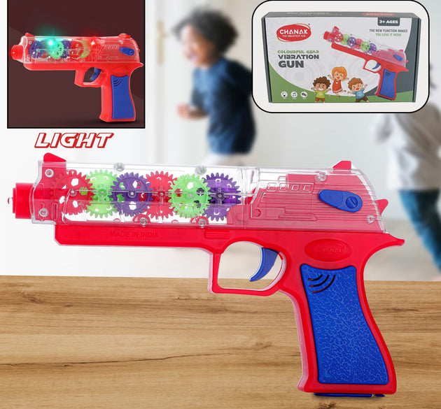 Plastic Gear Simulation Toy Gun for Kids, Pretend Play Gun Toys with 3D Flashing Lights and Exciting Music, Electric Laser Toy Guns with Rotating Gear Mechanism, Toy for Birthday Gift for Kids 3+ Years (Pack of 1)