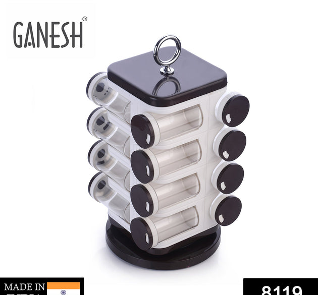 Ganesh multipurpose revolving spice rack with 16 dispensers, 100 ml each.