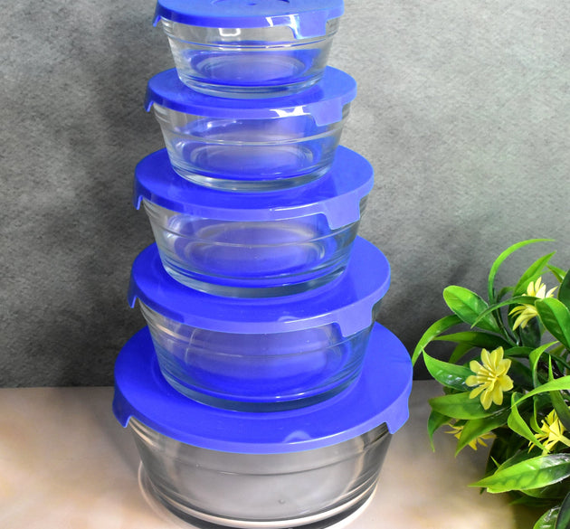 Modern Glass Bowl Set Mixing / Storage Bowls with Lids (5 Pcs Set)