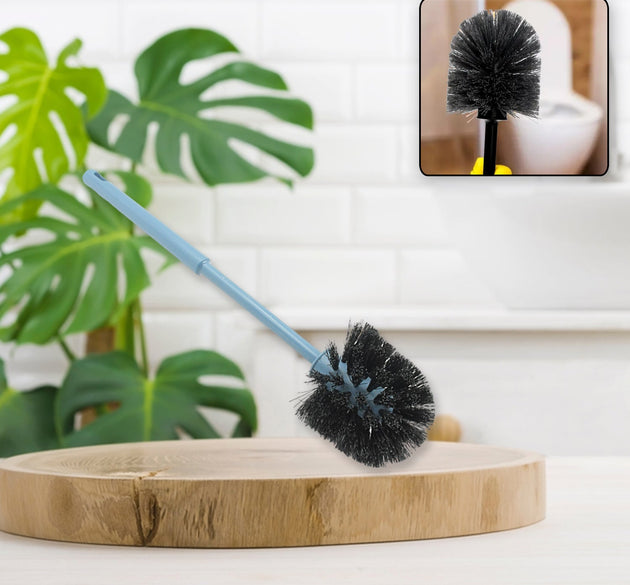 Round toilet brush with handle for effective bathroom cleaning