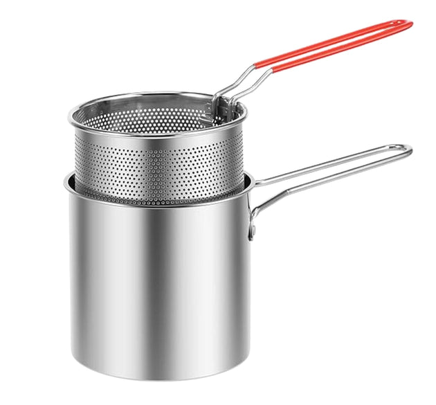 Small Deep Frying Pot With Strainer Basket (2 Pc Set)