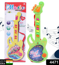 Mini guitar with bright colors, features delightful music