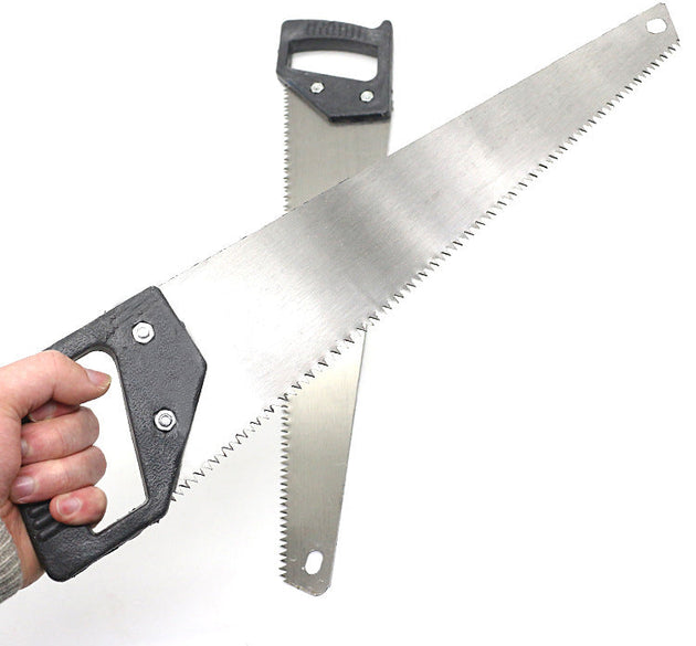 Powerful hand saw with hardened steel blades.