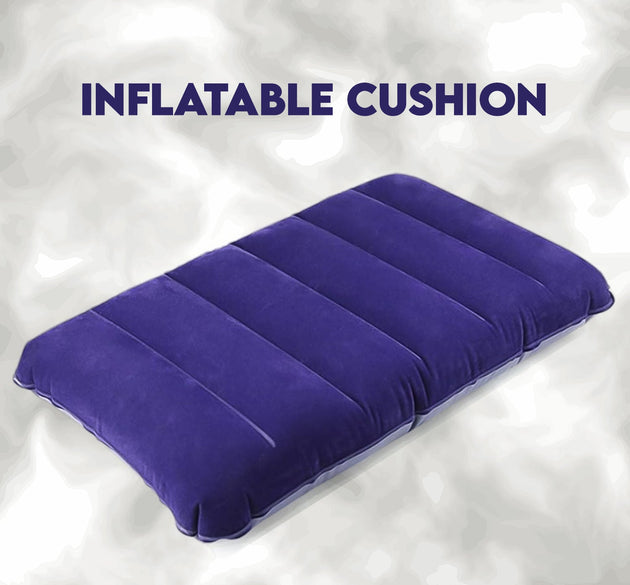 Comfortable blue velvet travel pillow.