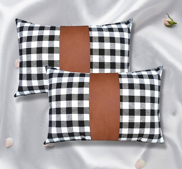 Pillow Covers, Leather & Cotton Cushion Covers (17 × 17 Inch / 1 Pair / 2 Pc)