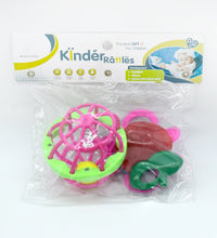 Colorful baby rattle set with various textures for sensory stimulation and fun.