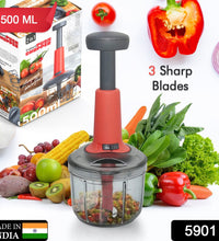 Mini hand press chopper, matte finish, with 3 blades