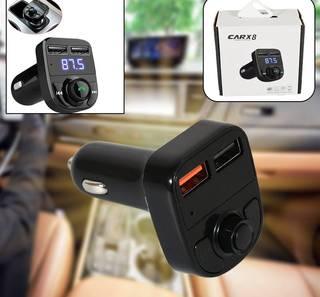 CAR-X8 Bluetooth FM Transmitter Kit for Hands-Free Call Receiver / Music Player / Call Receiver / Fast Mobile Charger Ports for All Smartphones with 3.1A Quick Charge Dual USB Car Charger