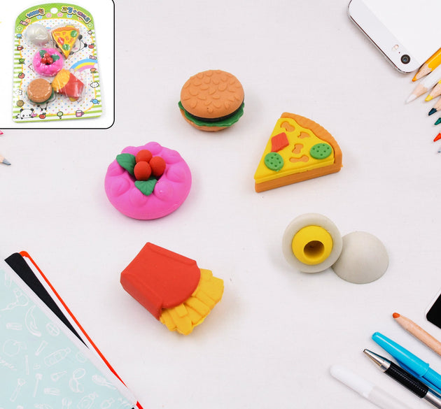 3D Food Shape Fancy & Stylish Colorful Erasers, Mini Eraser Creative Cute Novelty Eraser for Children Eraser Set for Return Gift, Birthday Party, School Prize(5 Pcs Set)