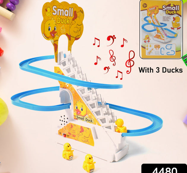 Duck Climb Stairs Toy Roller Coaster with Flashing Lights & Music (3 Ducks)