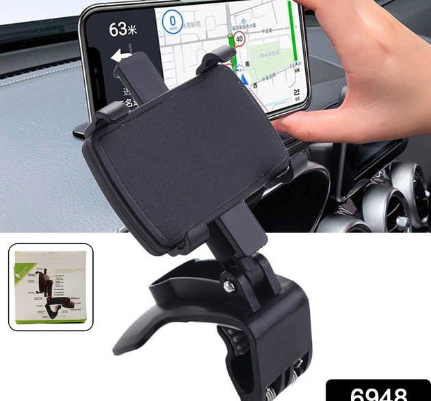 Car Phone Holder Clip Mount 360 Degree Rotation Dashboard Rear View Mirror Sun Visor Smartphone HUD Navigation Fold Stand Plastic Black Compatible For All Smart Phones