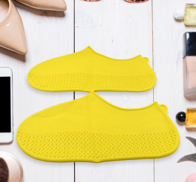 Non-Slip Silicone Rain Reusable Anti skid Waterproof Fordable Boot Shoe Cover (Extra Large Size (XL)/ 1 Pair / Yellow)