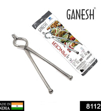 Stainless steel kitchen tongs by Ganesh, 8mm, close-up view.