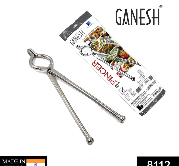 Ganesh premium stainless steel tongs, 8mm, various views.