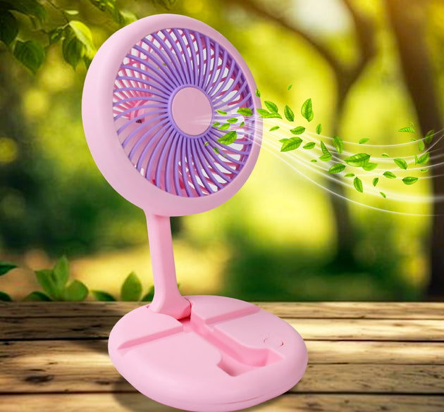 USB Rechargeable Portable Fan With LED Light Heavy Duty & Foldable Fan With Charging Port Home, Outdoor, Temple