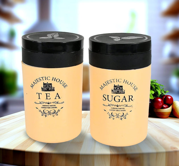 Accurate Seal Tea Sugar Coffee Container, Plastic Damru Shaped Tea, Coffee, Sugar Canisters Jar, New Airtight Food Seal Containers for Salt, Dry Fruit, Grocery 2 Section (800 ML Approx)