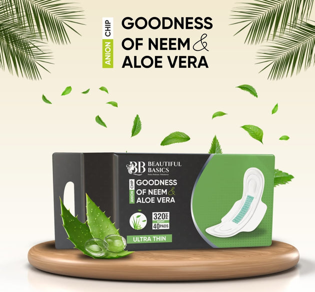 Sanitary Pads for Women With Goodness of Neem & Aloe Vera | Ultra Thin | Leakage Protection | PH Balance | With Antibacterial Anion Chip | 5X More Absorbance (320 mm / 36 Pads)